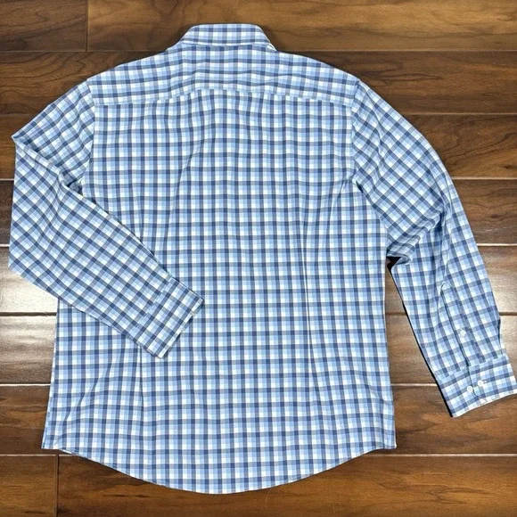 Mizzen + Main Men's Size XXL Blue Check Trim Fit Leeward Button Up Shirt L/S